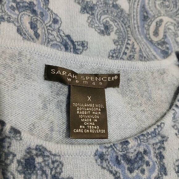 Sarah Spencer womens xl wool angora lightweight sweater paisley baby blue - Picture 4 of 8